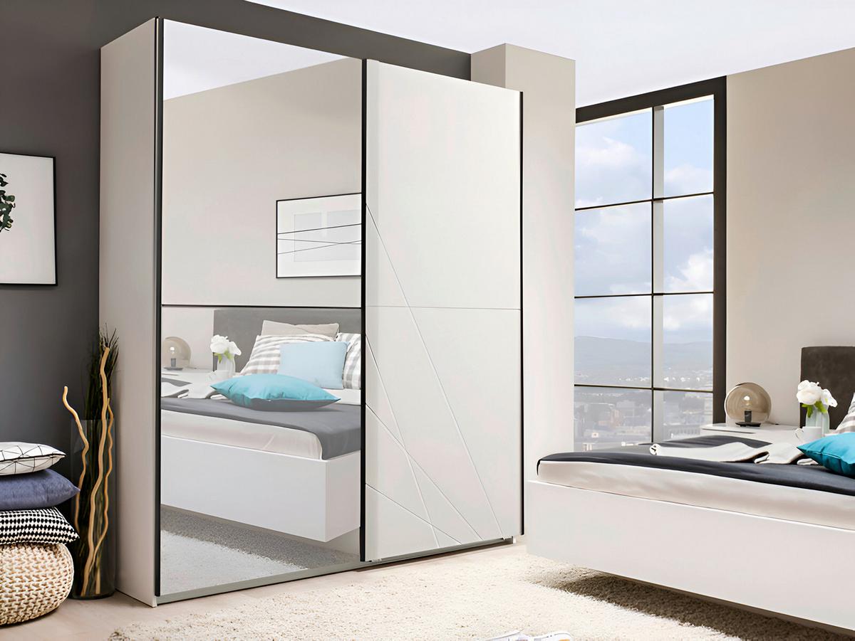 Tolóajtós Szekrény Ksanti 217/210 Cm - fehér/magasfényű fehér, Basics, faalapú anyag (217/210/62,5cm)