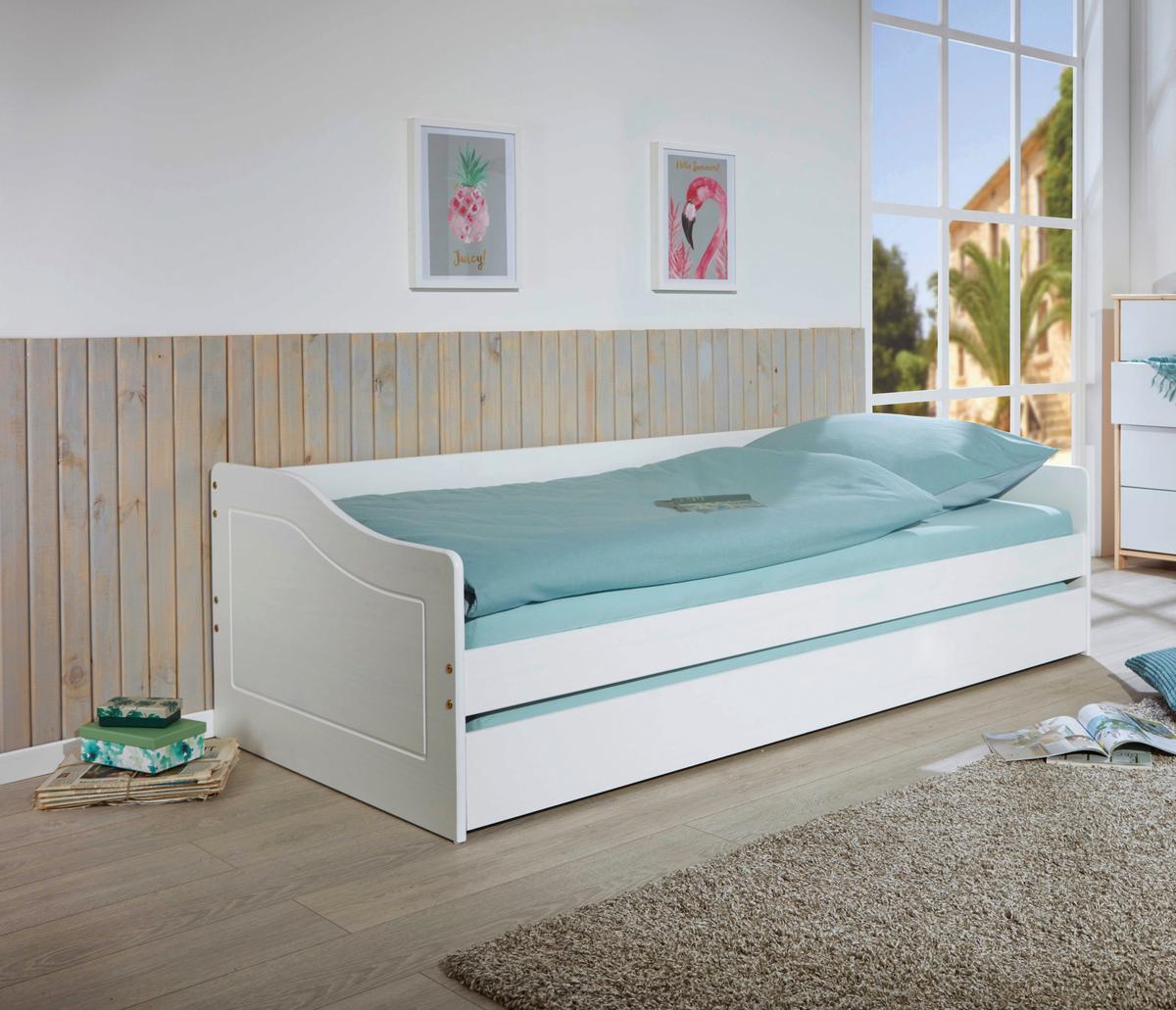 Ausziehbett Kiefer +lattenrost 90x200 cm Duo Weiß - Weiß/Naturfarben, MODERN, Holz (90/200cm) - MID.YOU