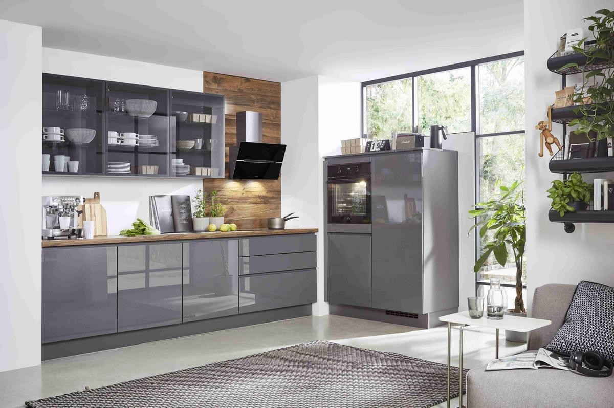 Einbauküche Grau Hgl. Frei Planbar In Grau Hgl - Grau Hochglanz, MODERN, Holzwerkstoff - Vertico