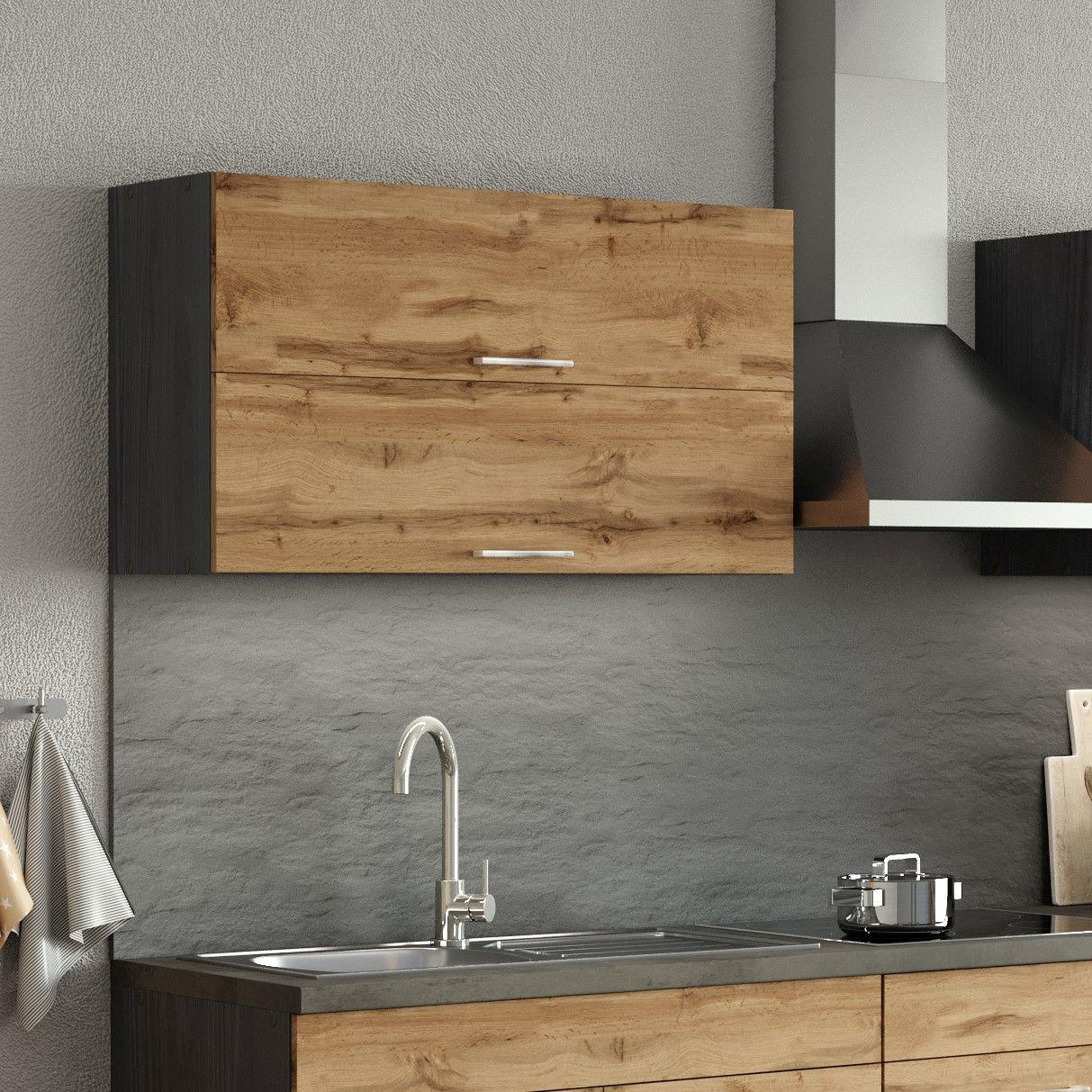 Küchenoberschrank 100cm Eiche Dekor 2 Klappen - Anthrazit/Eiche Wotan, MODERN, Holzwerkstoff (100/57/34cm) - Held