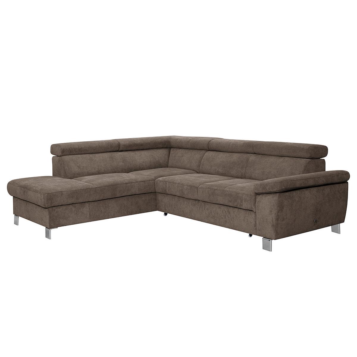 Ecksofa Lugano Mikrofaser Dunkelbraun 208x248 - Chromfarben/Dunkelbraun, Design, Textil (208/248cm) - Livetastic