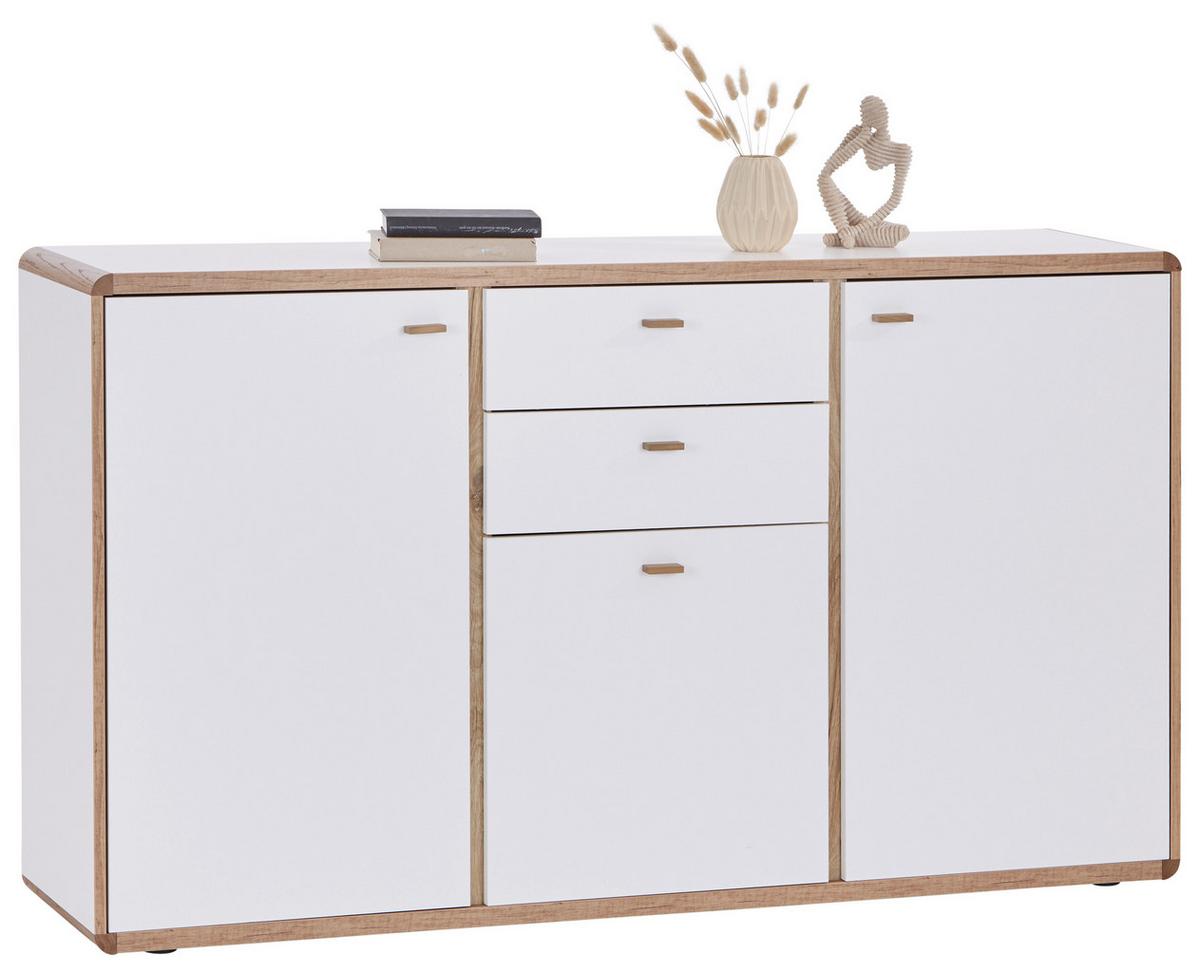 Kommode B: 158 cm Ronda Weiß/Eiche Dekor - Eichefarben/Weiß, MODERN, Holzwerkstoff (158/90/40cm)