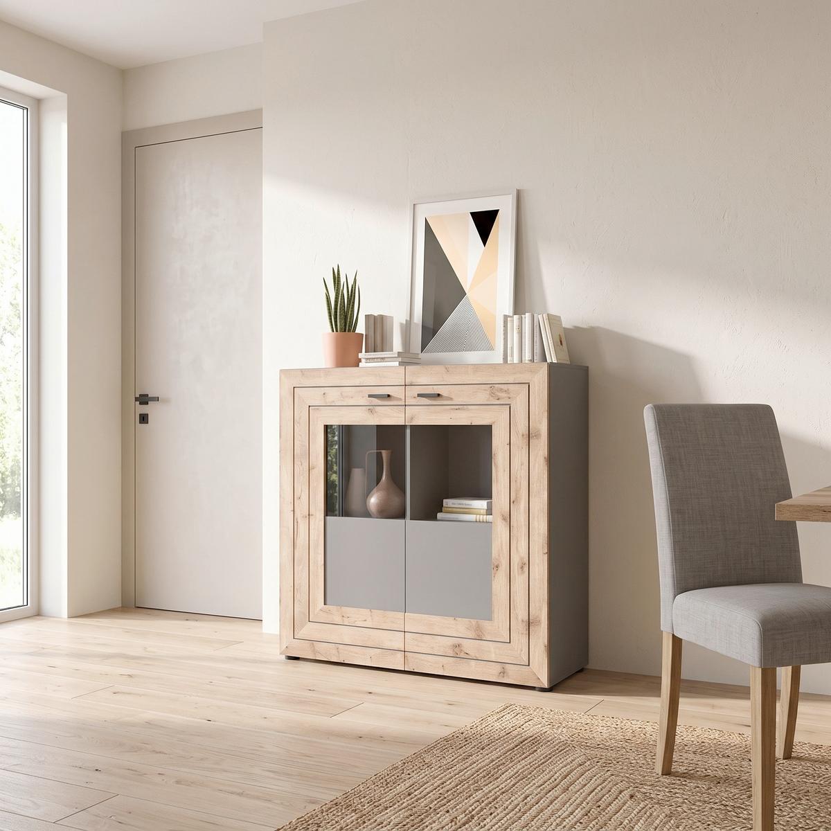 Félmagas Szekrény Freno - Konventionell, faalapú anyag/üveg (120/117/37cm) - MID.YOU
