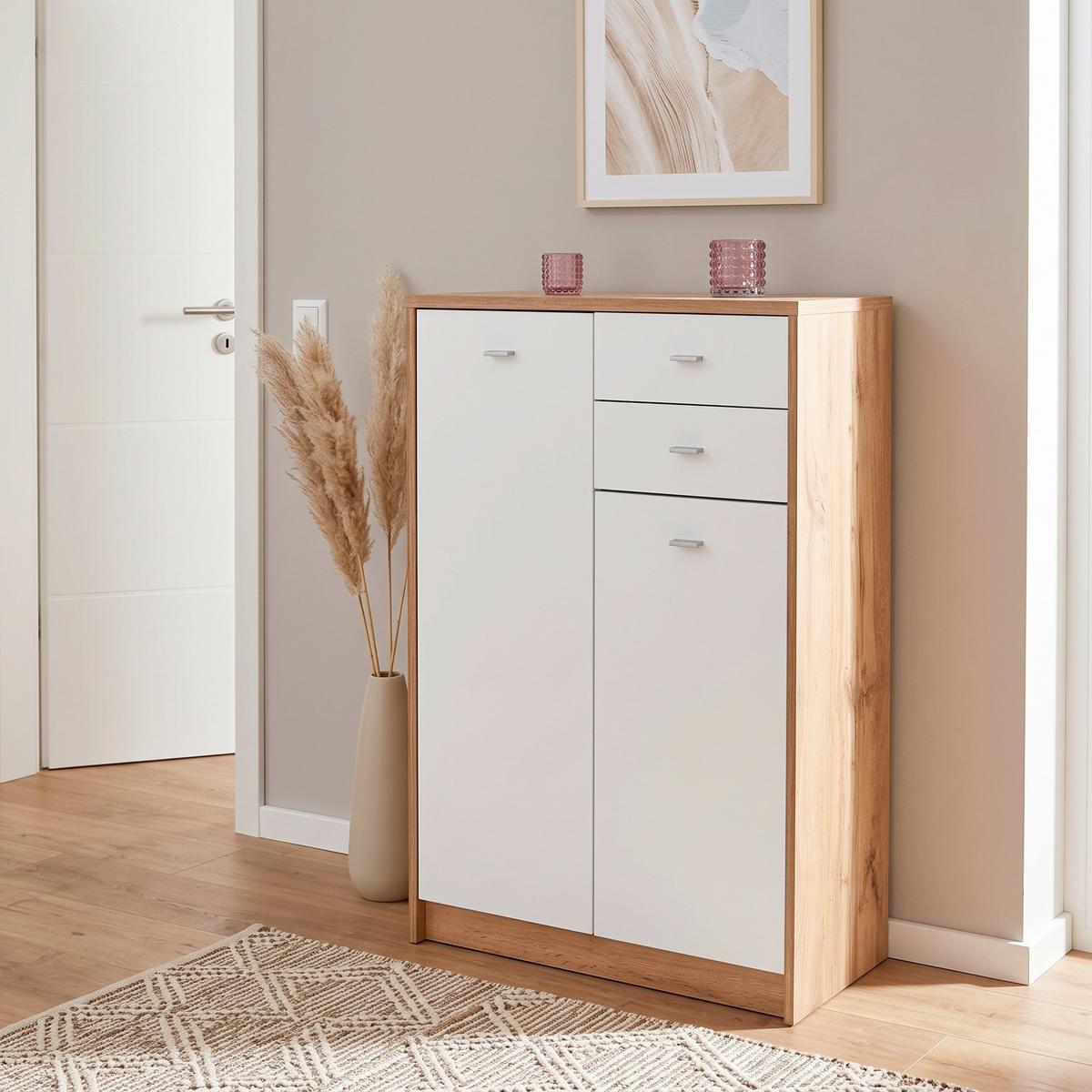 Komód 4-You 74/112 Cm - tölgyfa színű/fehér, Modern, faalapú anyag (74/111,4/35cm)