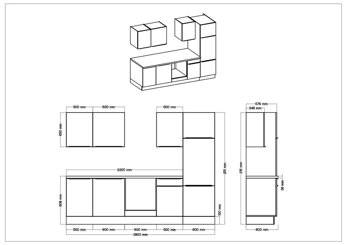 Küchenzeile Bema mit Geräten B: 280 cm Grau/Eiche Dekor - Anthrazit/Eiche Artisan, LIFESTYLE, Holzwerkstoff (280/211/60cm) - Respekta
