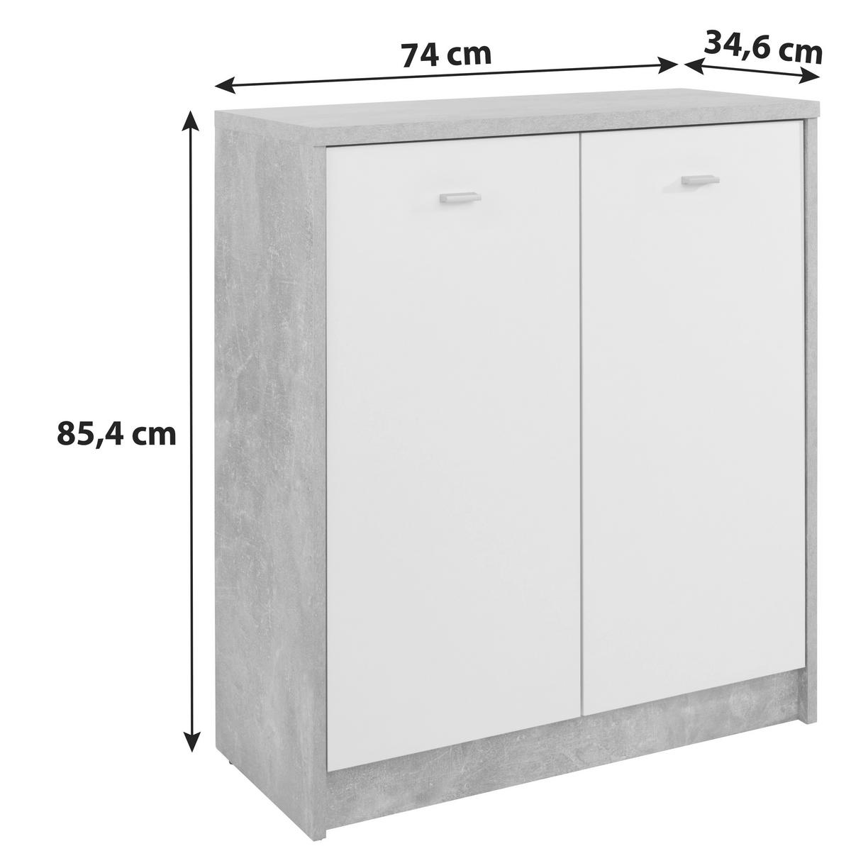 Kommode B 74cm 4-You New, Beton Optik/Weiß - Weiß/Grau, MODERN, Holzwerkstoff (74/85,4/34,6cm)