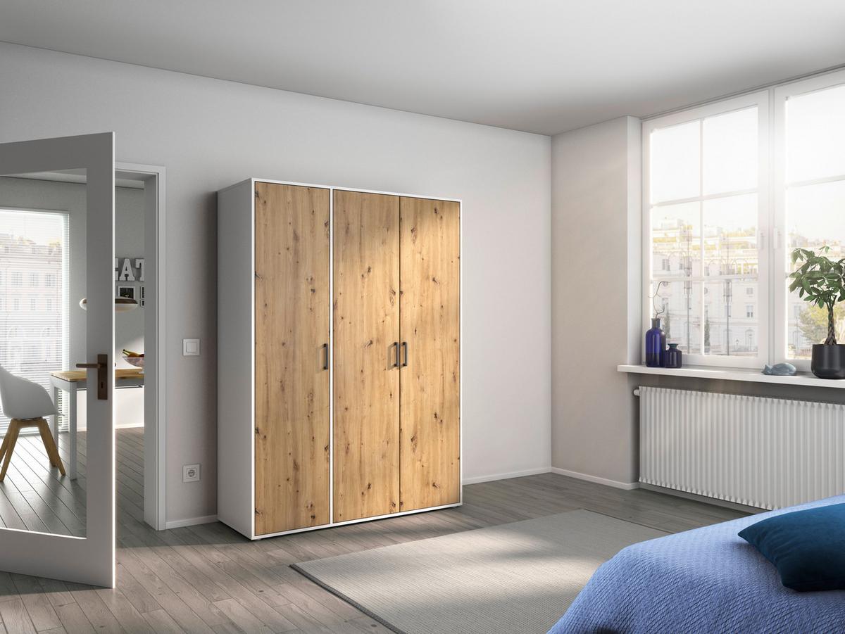 Drehtürenschrank Voyager Weiß,eiche Artisan B: 140 Cm - Eiche Artisan/Weiß, MODERN, Holzwerkstoff (140/194/53cm) - Rauch Möbel