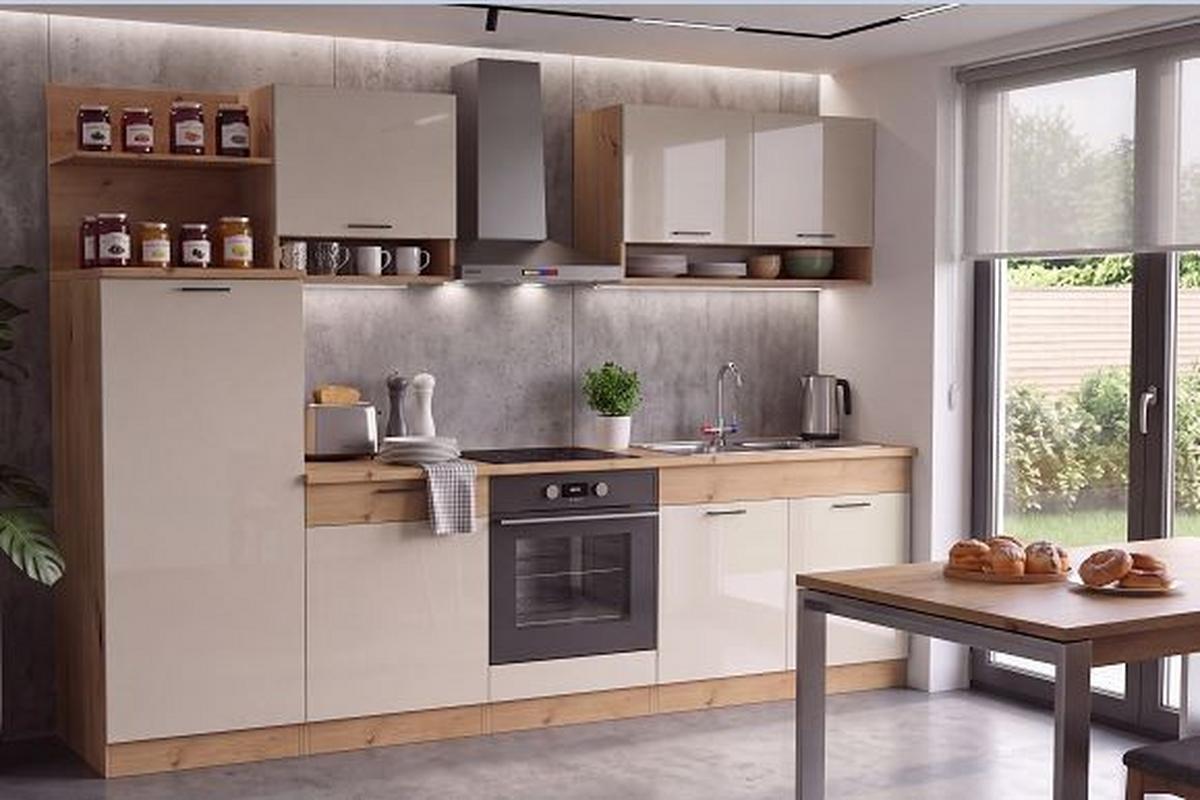 Konyhablokk Bravo 2 - bézs/tölgyfa színű, Modern, műanyag/fa (280cm) - Best Price