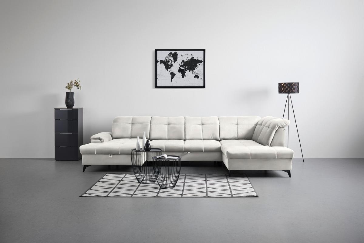 Rohová sedačka U SIERRA, pravá, béžová CLOUD - černá/béžová, Moderní, kov/textil (181/364/230cm) - Mömax