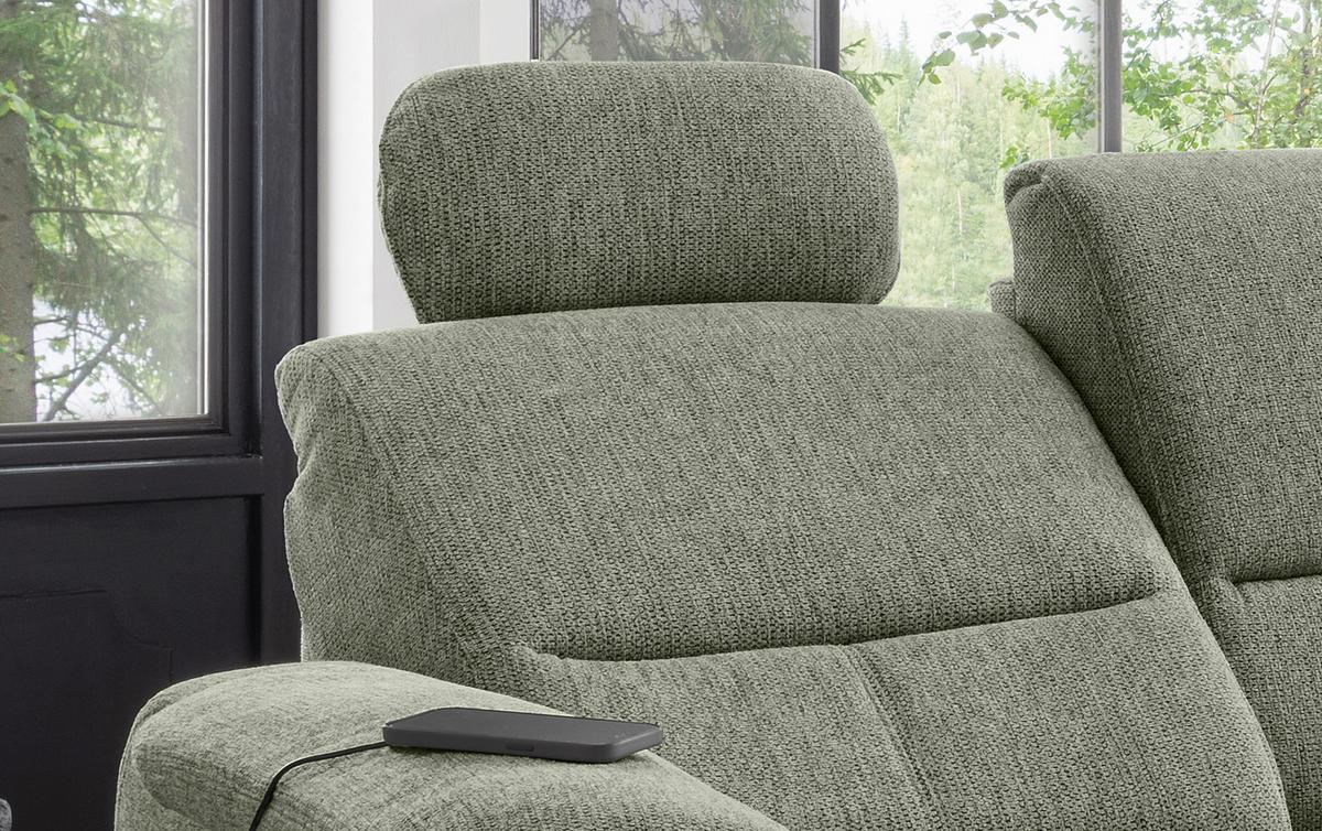 Ecksofa mit Relaxfunktion Parole Grün Chenille - Chromfarben/Grün, KONVENTIONELL, Textil (292/165cm) - Livetastic