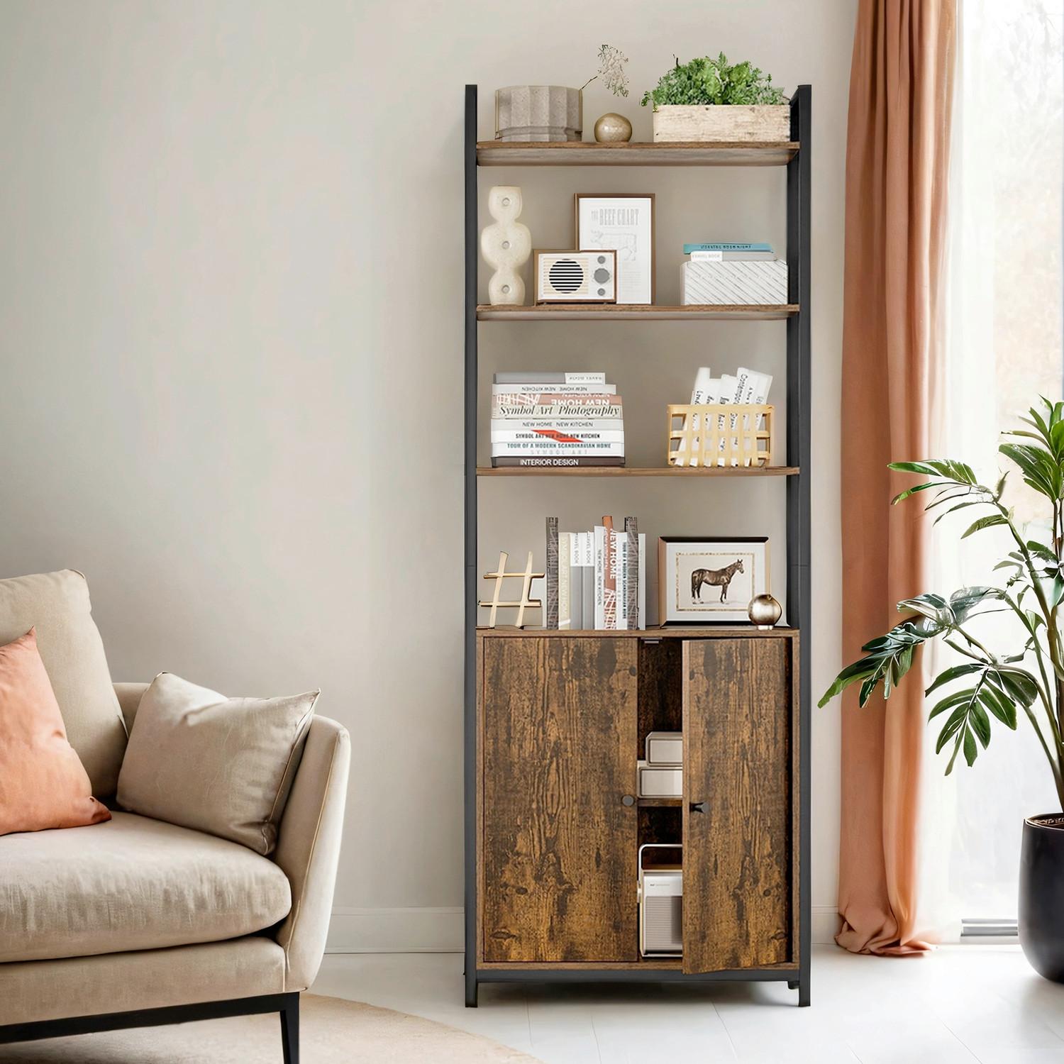 Regal Bookshelf - Schwarz/Braun, MODERN, Holzwerkstoff/Metall (60/159,5/24cm) - MID.YOU