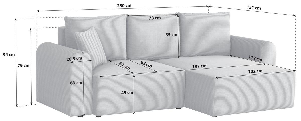 ECKSOFA Joni Beige S: 250 cm - Beige/Schwarz, Design, Textil (250/151cm) - MID.YOU