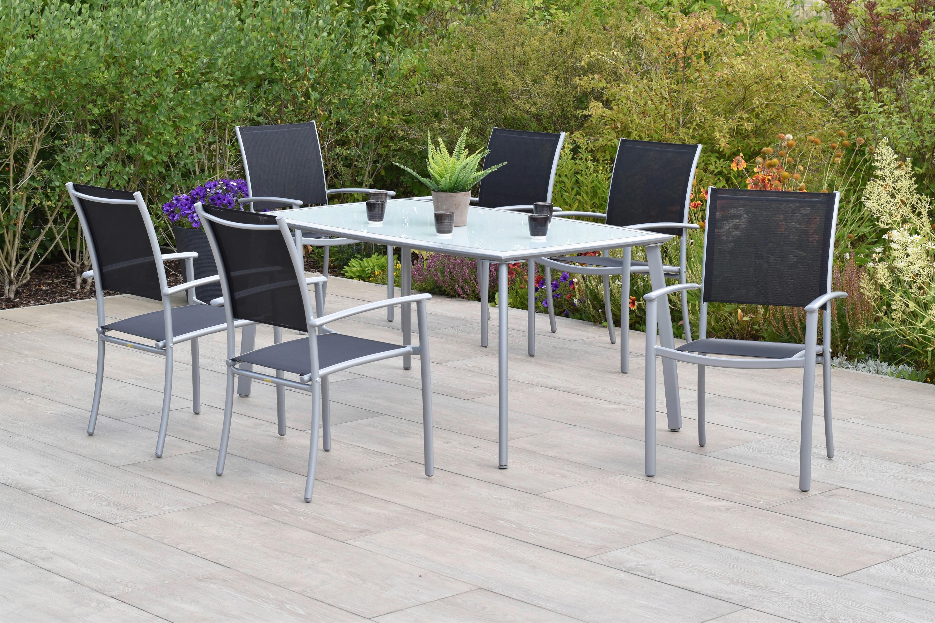 Gartenset Milano - Silberfarben/Schwarz, MODERN, Textil/Metall - Gardenson