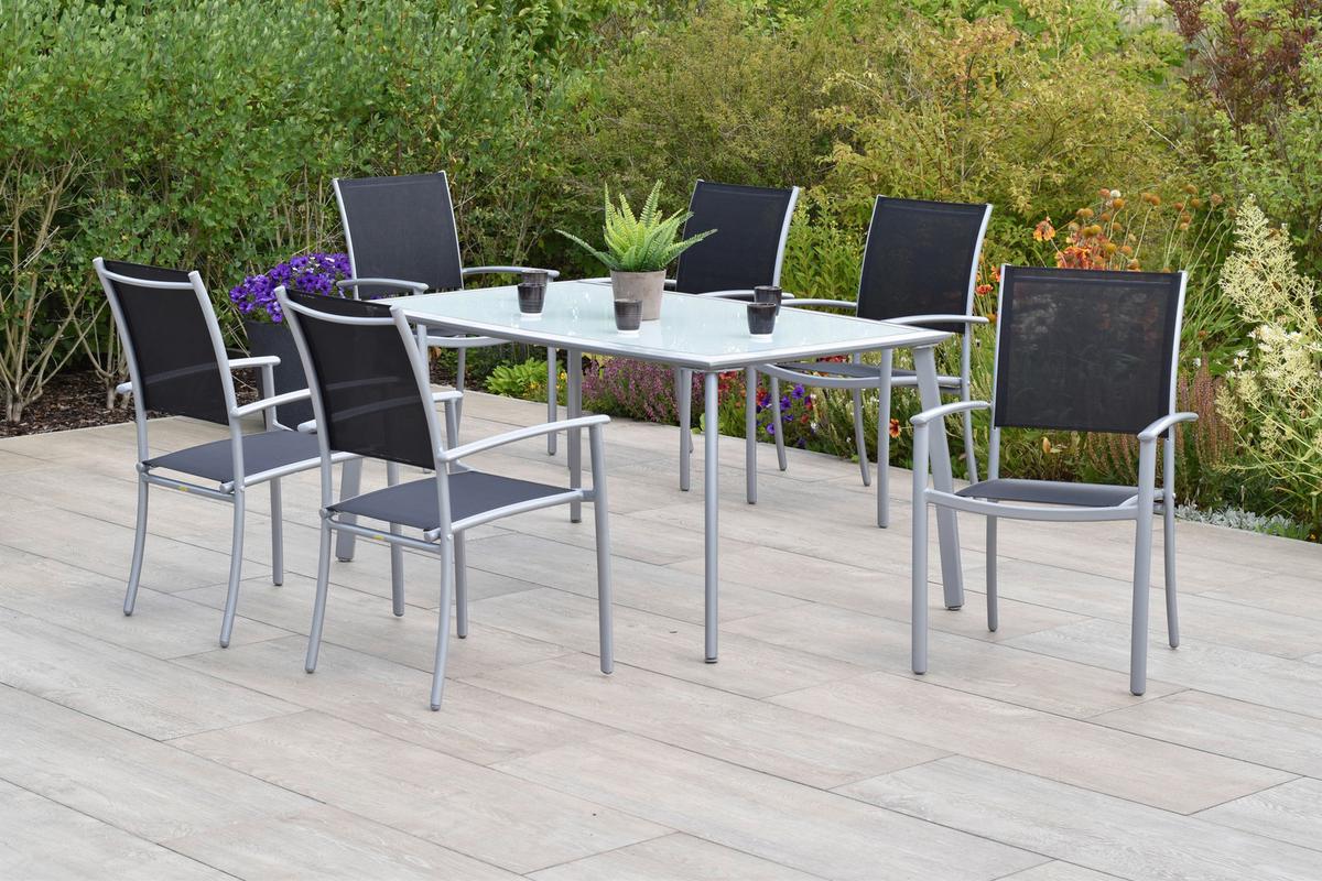 Gartenset Milano - Silberfarben/Schwarz, MODERN, Textil/Metall - Gardenson