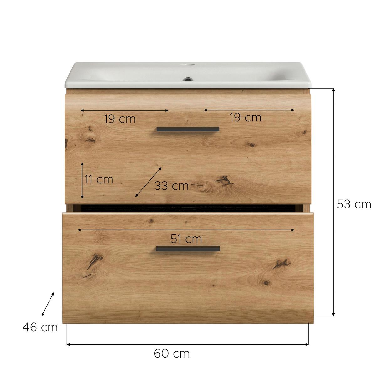 Waschtischkombi Ice Eiche Artisan Dekor B: 60cm - Eiche Artisan/Weiß, Basics, Keramik/Holzwerkstoff (60cm) - MID.YOU