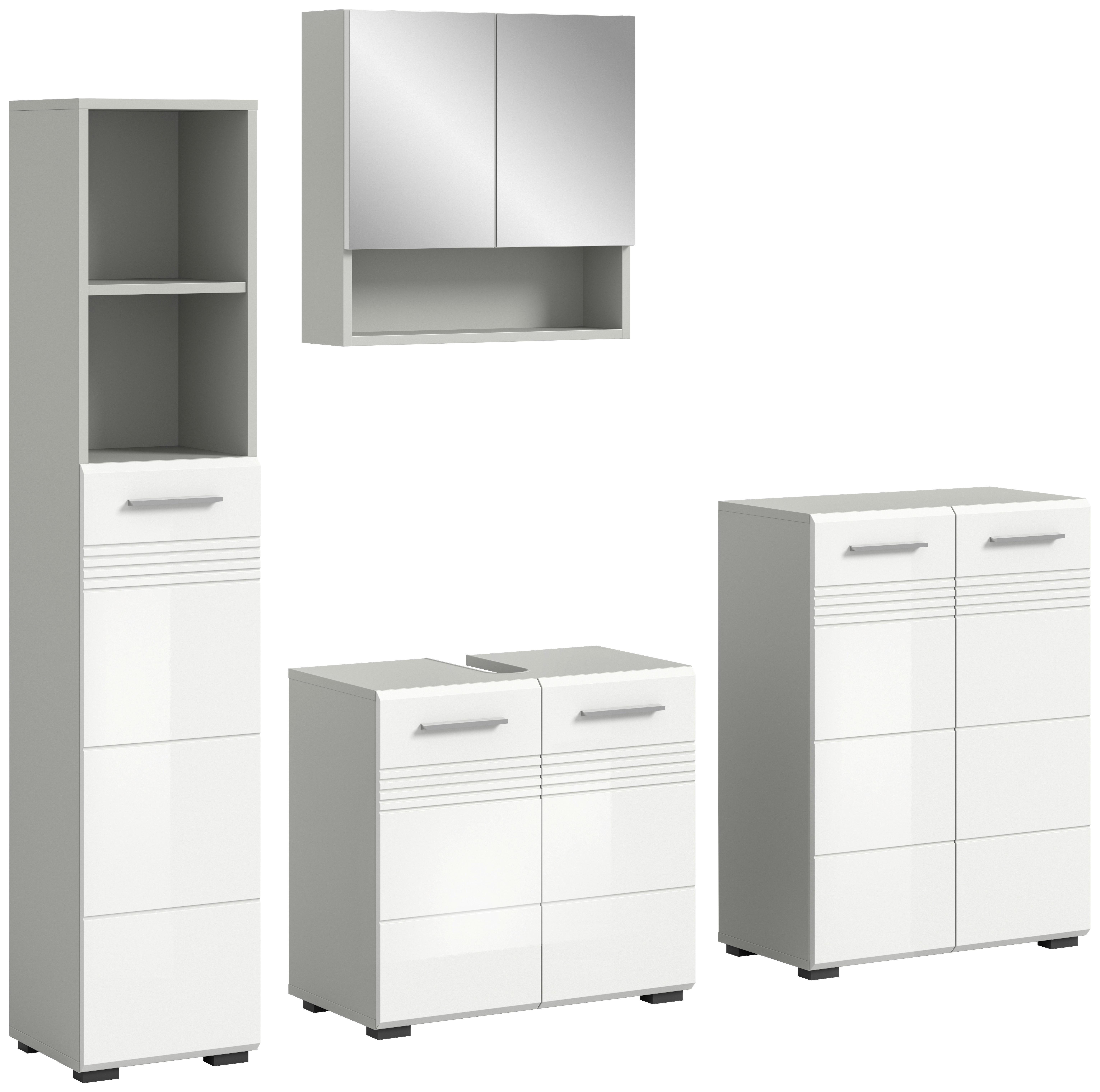 Badezimmer Copa Grau Weiß Hg B: 150 cm - Weiß Hochglanz/Schwarz, MODERN, Holzwerkstoff (150cm) - MID.YOU