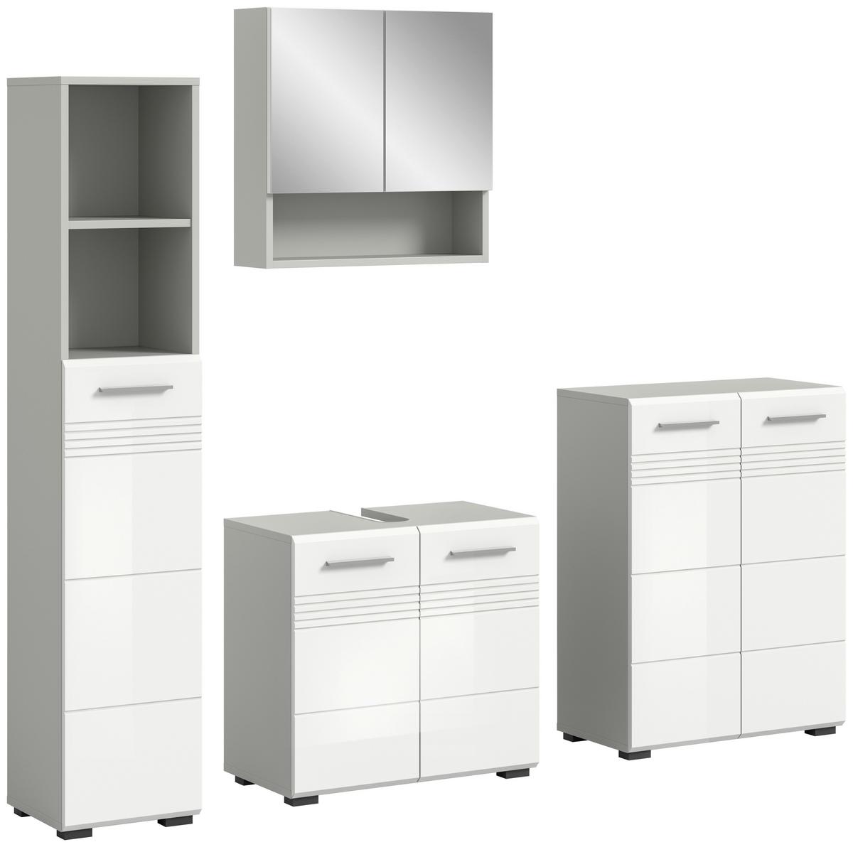 Badezimmer Copa Grau Weiß Hg B: 150 cm - Weiß Hochglanz/Schwarz, MODERN, Holzwerkstoff (150cm) - MID.YOU