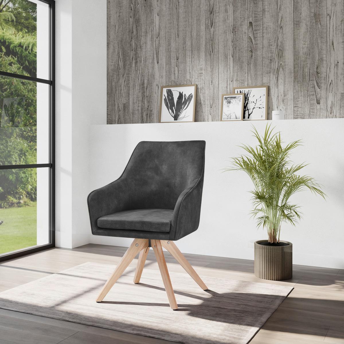 Polsterstuhl Lisa Samt Schwarz Echtholz Beine - Schwarz/Naturfarben, KONVENTIONELL, Holz/Textil (62/83/63cm)