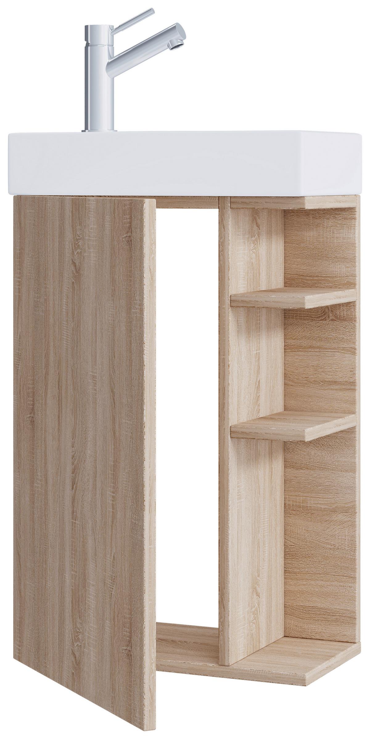 Waschtischkombi Lumia - Weiß/Sonoma Eiche, MODERN, Keramik/Holzwerkstoff (40cm) - MID.YOU