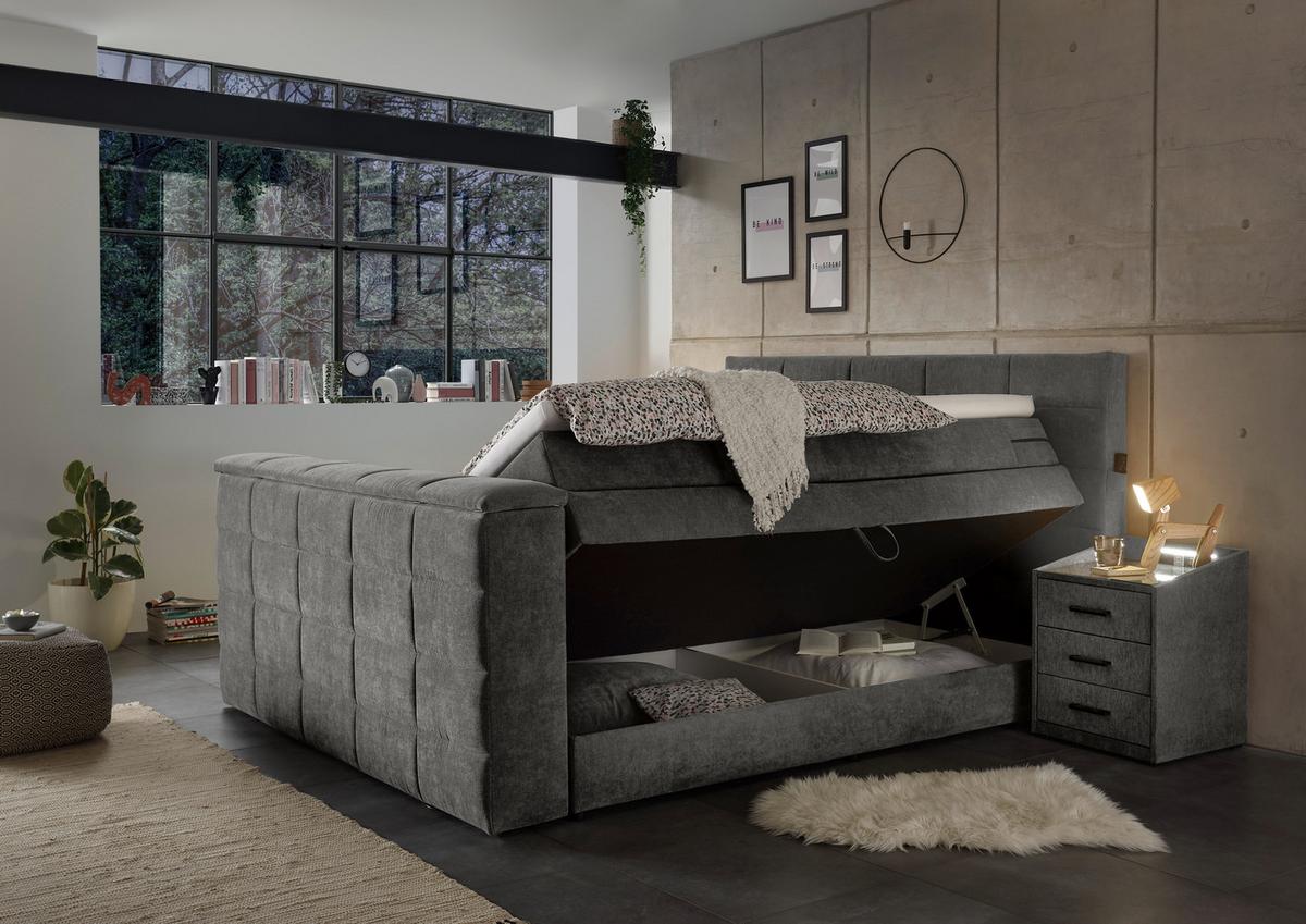 Boxspringbett Mit Topper & Bettkasten 180x200 Cm Denver - Grau, KONVENTIONELL, Textil (180/200cm) - Carryhome