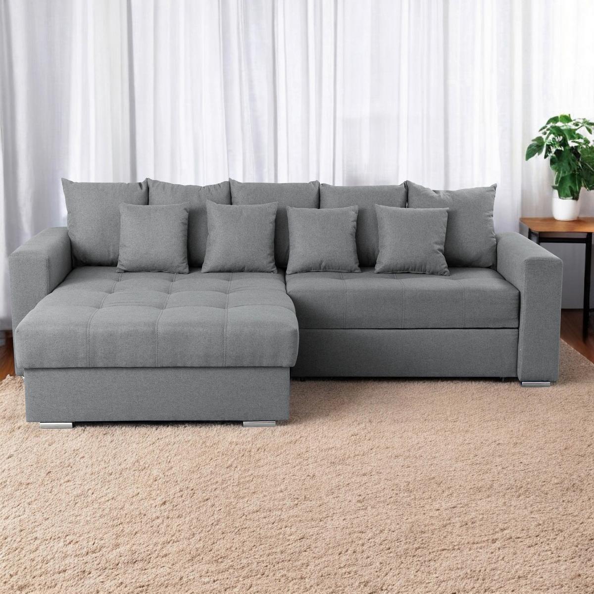 Ecksofa Flavio Grau S: 165x265cm - Silberfarben/Schwarz, Design, Textil (165/265cm) - MID.YOU