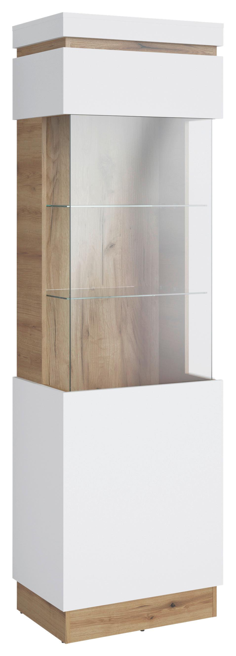 Vitrine Calabria Türanschlag Links - Eichefarben/Weiß, Trend, Glas/Holzwerkstoff (60,1/200,5/40cm)