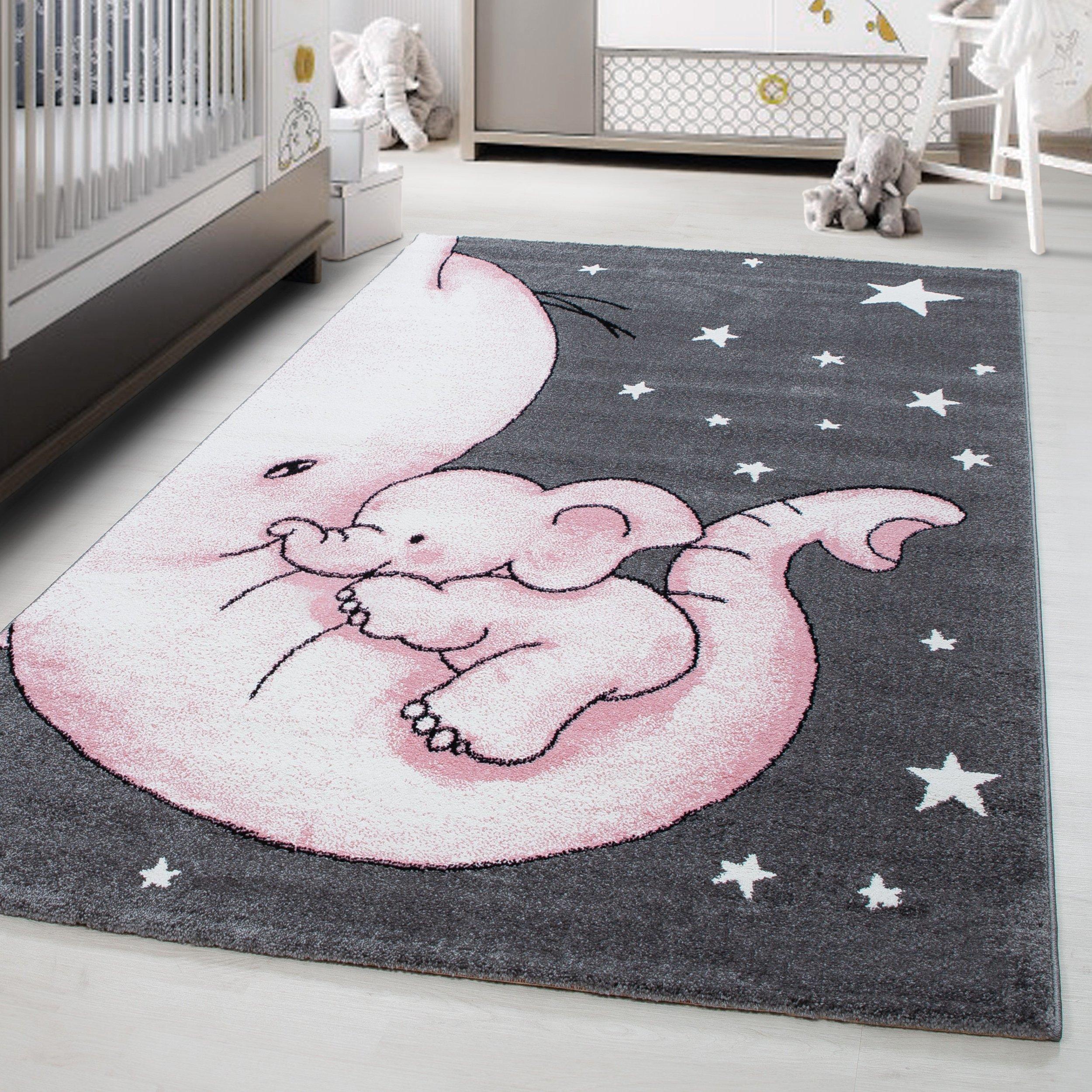Kinderteppich Elefant Grau/Weiß/Pink Kids 80x150 cm - Pink/Weiß, Trend, Textil (80/150cm)