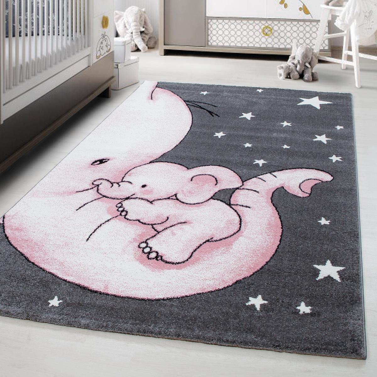Kinderteppich Elefant Grau/weiß/pink Kids 120x170 Cm - Pink/Weiß, Trend, Textil (120/170cm)