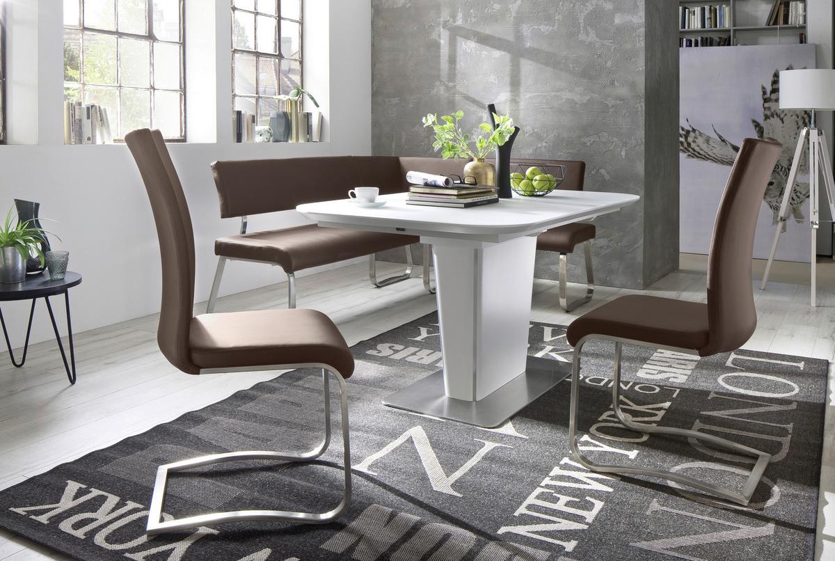 Eckbank Braun Lederlook Arco 200x150 cm - Edelstahlfarben/Braun, Design, Textil/Metall (200/150cm) - Livetastic