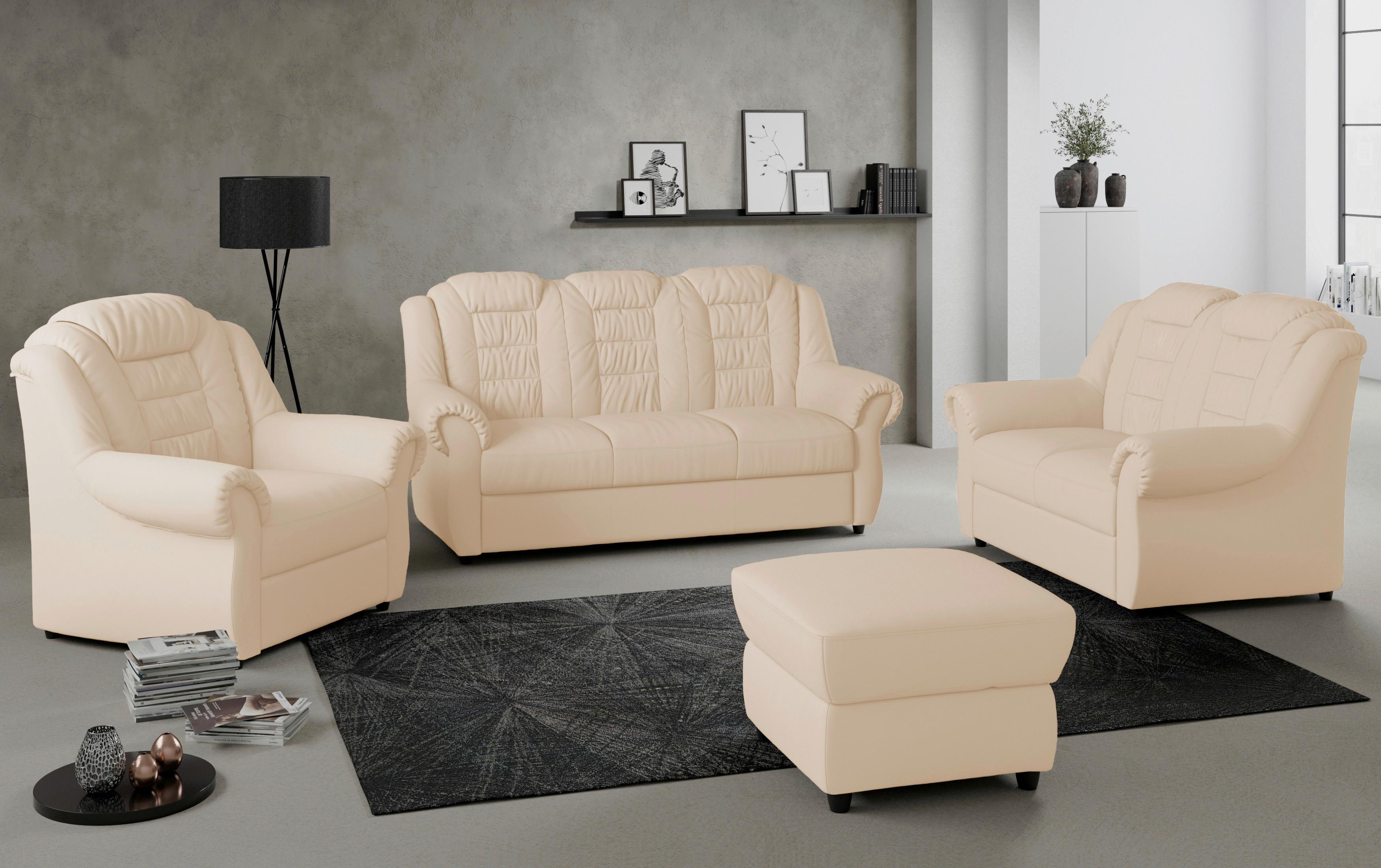 Polsterhocker Boston Beige Lederlook - Beige/Schwarz, KONVENTIONELL, Textil (68/45/68cm) - Livetastic