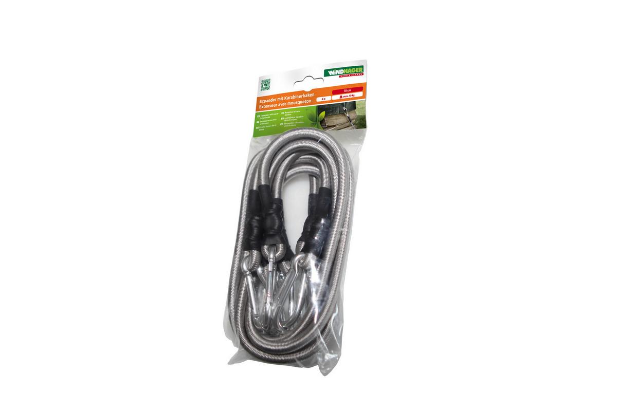 Vielzweckseil + Karabiner 70cm, 4tlg. - Metall (12,5/22,5/3cm)