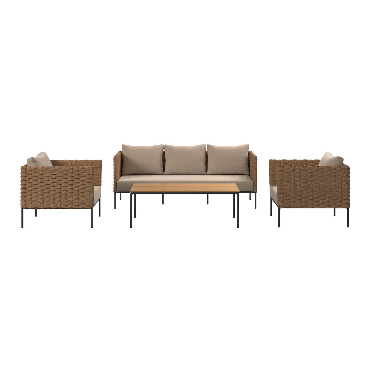 Loungegarnitur Amalfi - Beige/Gelb, MODERN, Holz/Kunststoff (120/40/65cm) - Beldano