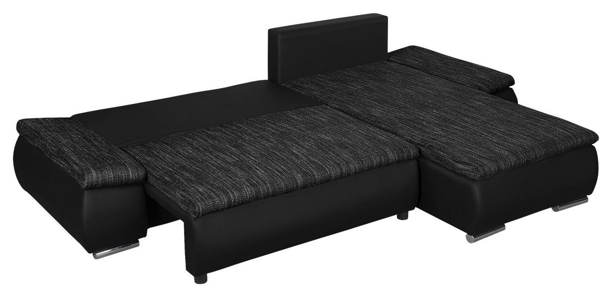 Ecksofa Acra Schwarz S: 266x175 Cm - Chromfarben/Schwarz, Design, Textil (266/175cm) - Livetastic