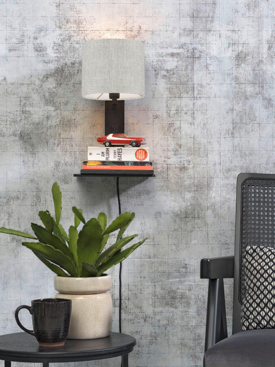 Wandleuchte Andes/w1/b/1815/ll - Schwarz, Trend, Holz/Textil (19/24/36cm) - Good & Mojo