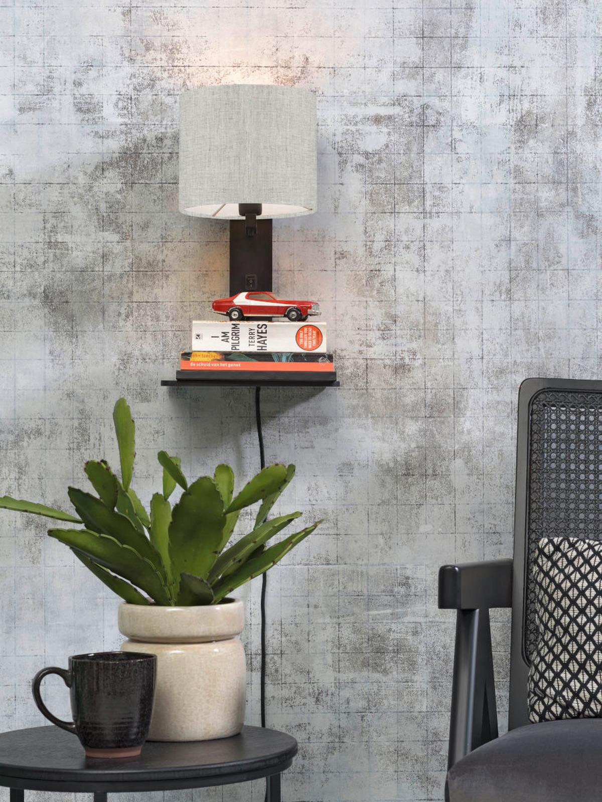Wandleuchte Andes/w1/b/1815/ll - Schwarz, Trend, Holz/Textil (19/24/36cm) - Good & Mojo