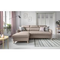 Rozkládací sedačka SIMONE, levé provedení - přírodní barvy/béžová, Moderní, dřevo/textil (228/82/95/162cm)