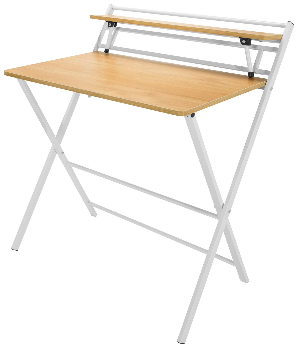 Schreibtisch Easy Clap Weiß/Eiche Dekor - Eichefarben, Basics, Holzwerkstoff/Metall (84/60/92cm) - MID.YOU