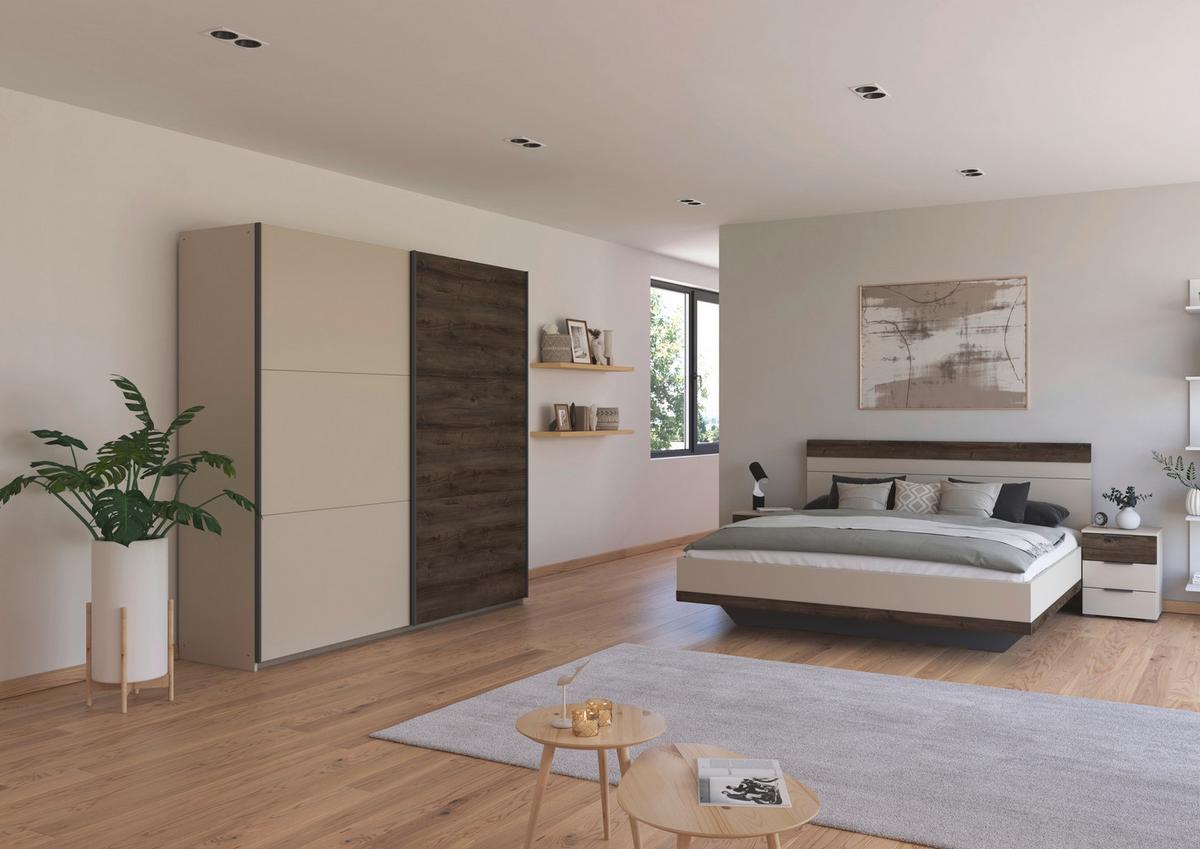 Schwebetürenschrank Sajo-Extra 261cm, Champagner - Eiche dunkel/Champagner, Trend, Holzwerkstoff (261/210/59cm)