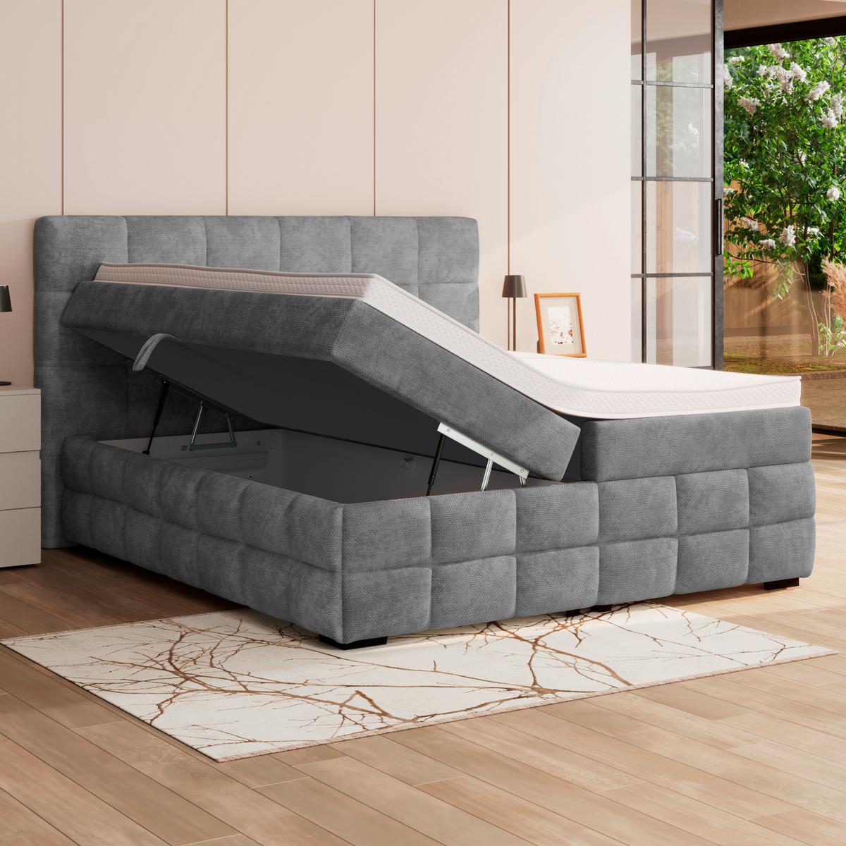 Čalouněná postel VEGA 180x200 cm, šedá - šedá/černá, Trend, dřevo/textil (180/200cm)