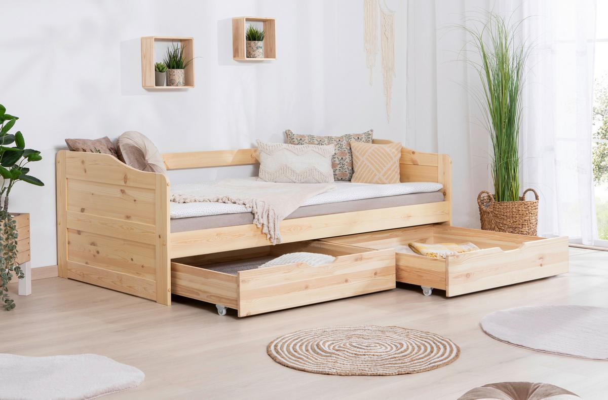 Stauraumbett 970484 Nelly - Naturfarben, MODERN, Holz (90/200cm) - MID.YOU