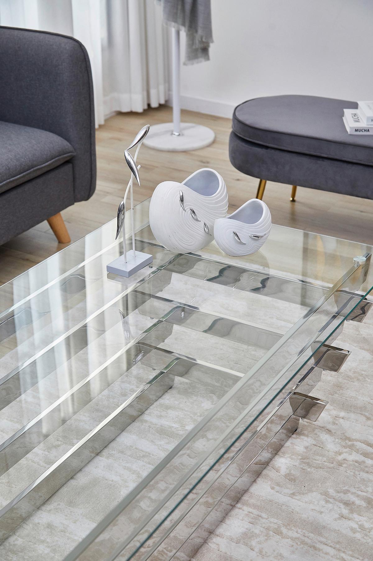 Couchtisch Silberfarben B: 70 Cm - Klar/Silberfarben, Design, Glas/Metall (130/70/45cm) - Livetastic