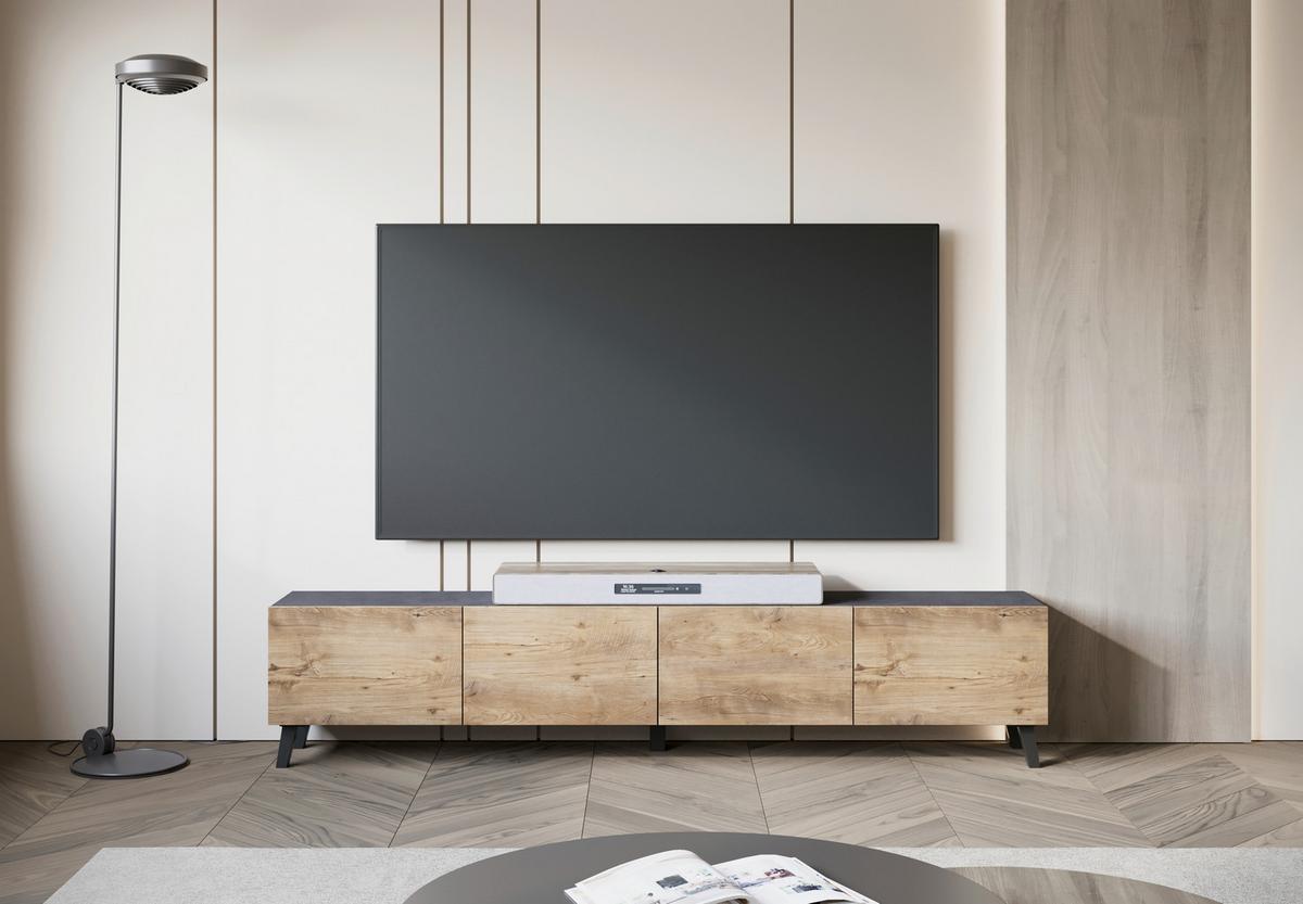 Lowboard Phuket 190 Anthrazit, Kastanie B: 190 Cm - Kastanieneichefarben/Anthrazit, Design, Holz/Holzwerkstoff (190/40/32cm) - Livetastic