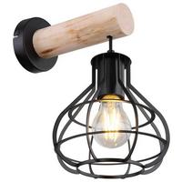 Wandleuchte Clastra 1-Flammig Industry-Style - Schwarz/Naturfarben, Natur, Holz/Metall (18/26/36cm) - Globo