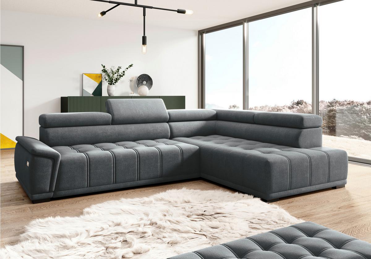 Rohová sedačka GRINALDI, pravá, antracitová - černá/antracitová, Moderní, textil/plast (283/106cm) - Premium Living