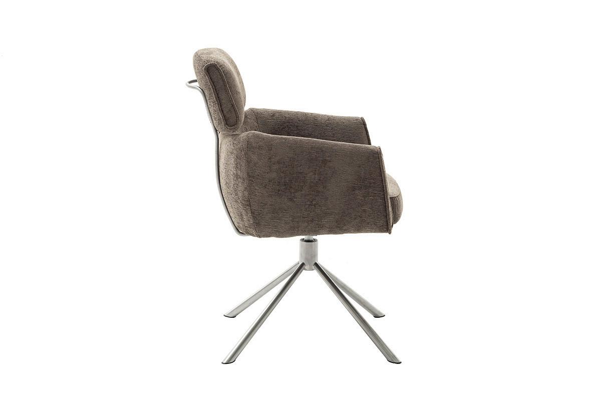 Armlehnstuhl Quebec Chenille Braun 360° drehbar - Edelstahlfarben/Schwarz, KONVENTIONELL, Textil/Metall (60/92/64cm)