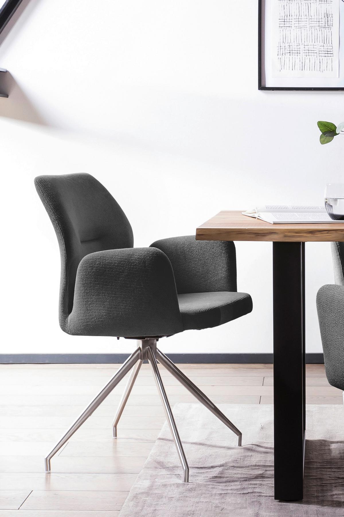 Tischgruppe D. Grau/Walnussfarben L: 180cm - Dunkelgrau/Silberfarben, MODERN, Holz/Textil (180/90/75cm) - Livetastic