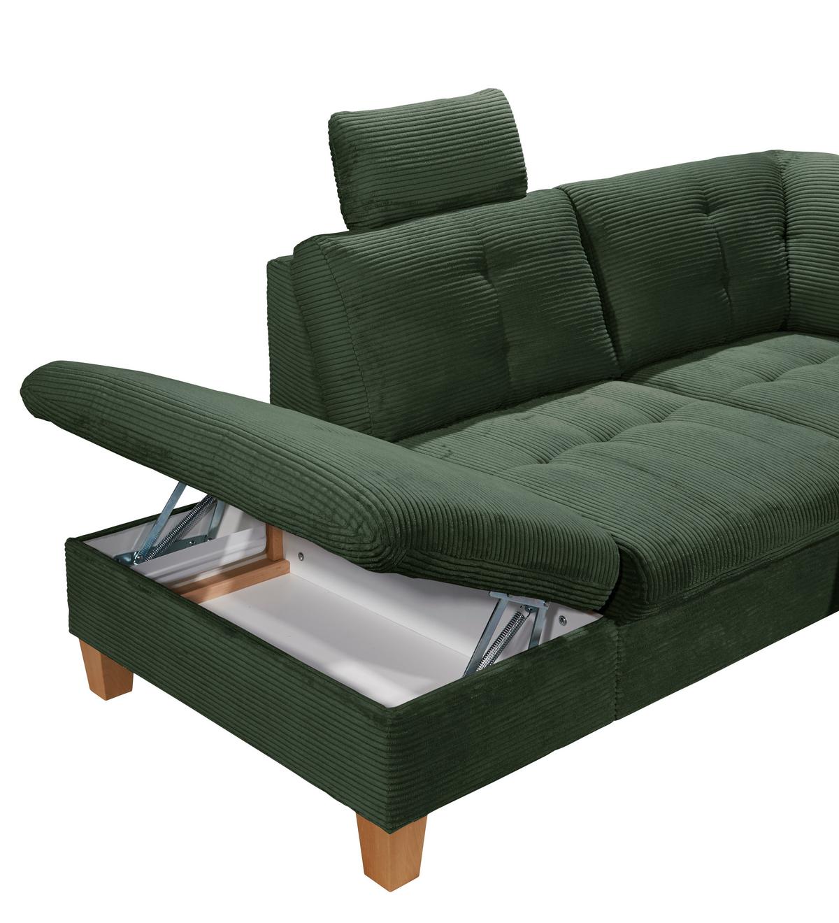 Wohnlandschaft Ascot Dunkelgrün U: 220x324x170 Cm - Dunkelgrün/Eichefarben, KONVENTIONELL, Textil (220/324/170cm) - MID.YOU