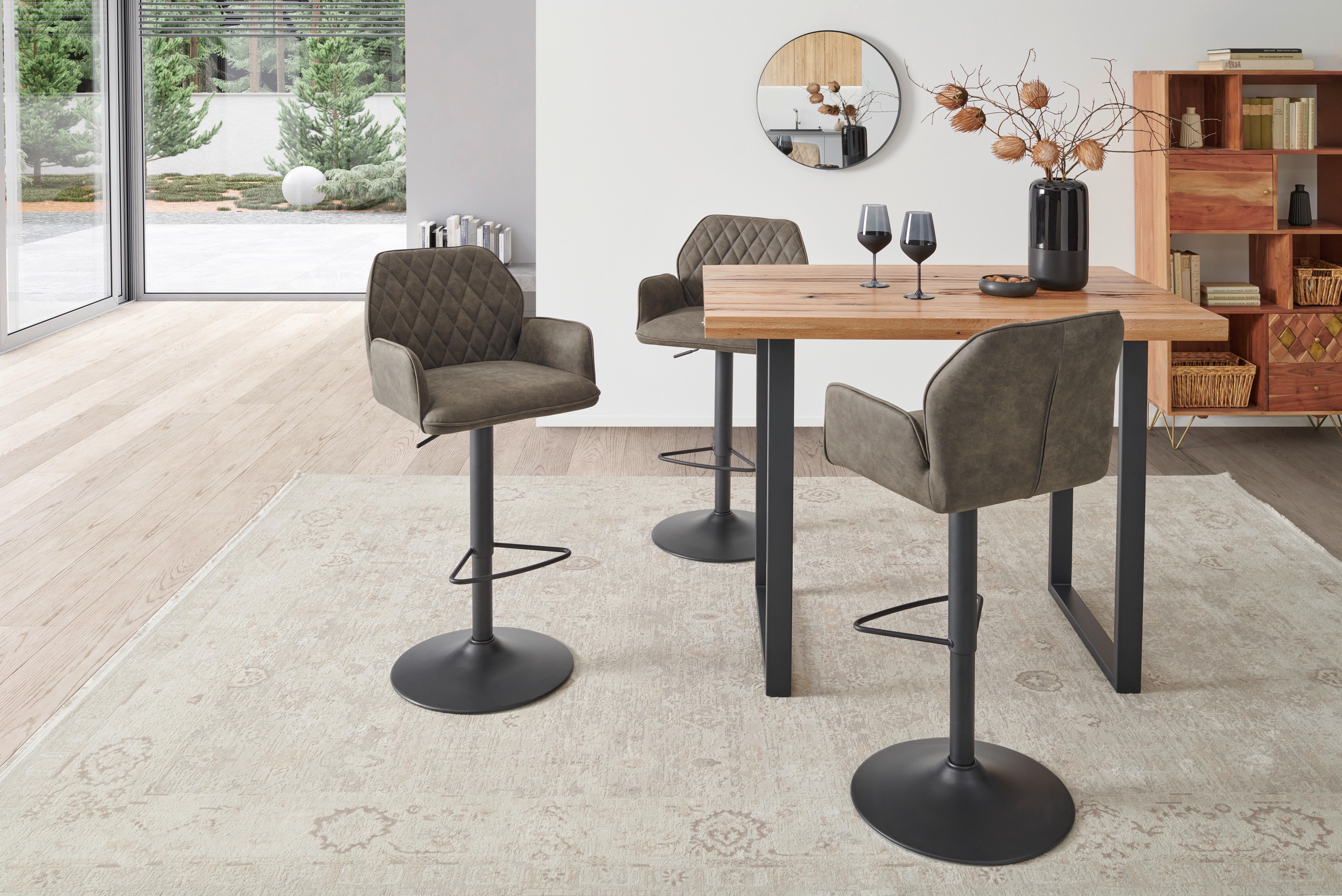 Barhocker höhenverstellbar mit Lehne Wanda Webstoff Grau - Schwarz/Grau, KONVENTIONELL, Textil/Metall (51/90-111/52cm) - MID.YOU