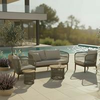 TERASOVÁ SEDACÍ SOUPRAVA MALENE - krémová/přírodní barvy, Moderní, kov/dřevo (168/70,5/80cm) - Bessagi Garden