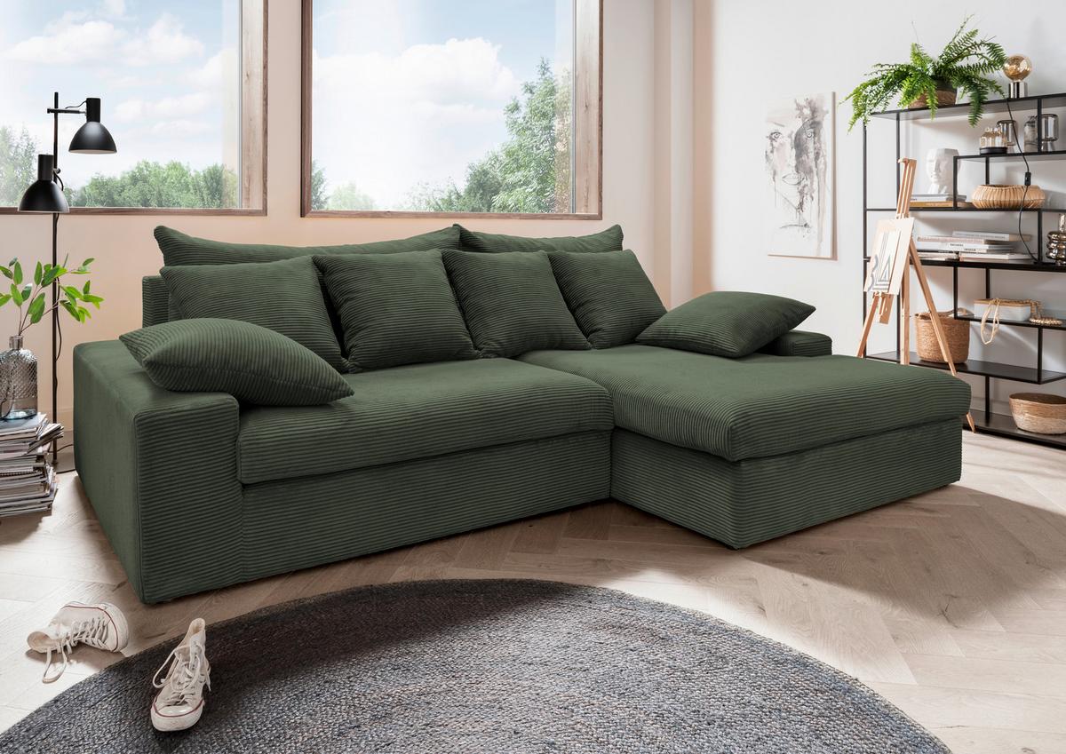 Ecksofa Avellino Grün Cord - Schwarz/Grün, MODERN, Textil (278/200cm) - Livetastic